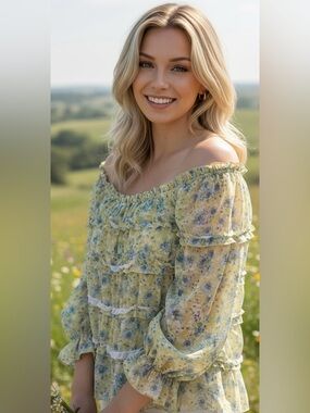SO Blue & Yellow Floral Off The Shoulder Top Size XL